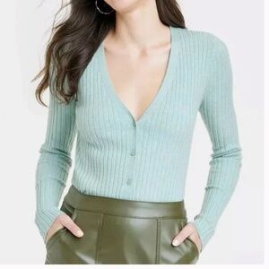 Light Blue Fine Gauge Ribbed Cardigan